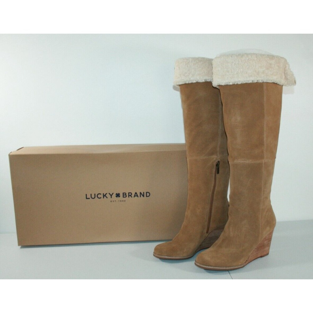 Lucky Brand Ysabel Chalet Oiled Suede Tan Thigh High Women's Boots Size 9 M NEW